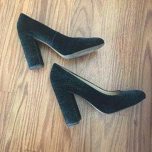 emerald green block heels